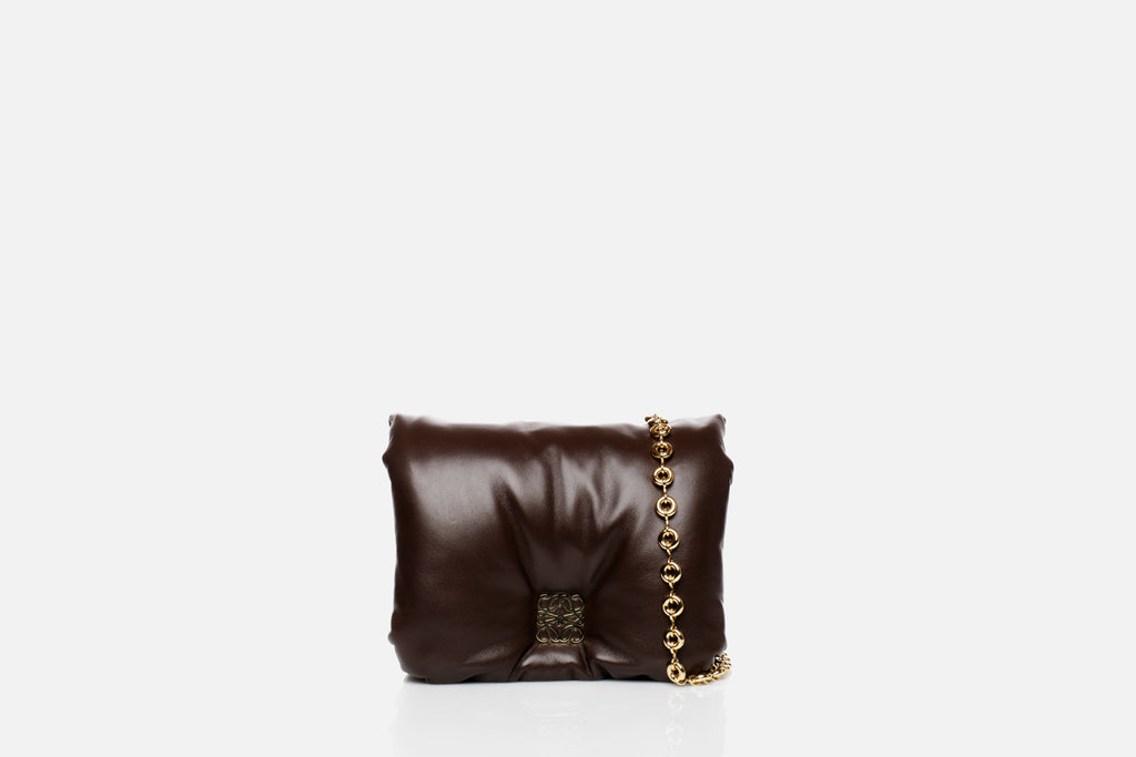 LOEWE Puffer Goya Shoulder Bag Dark Chocolate in Shiny Nappa