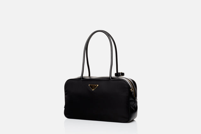 Prada Re-Nylon And Leather Medium Top-handle Bag With Padlock