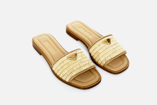 Prada Leather Slides With Crochet Details